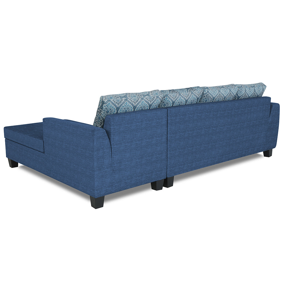 Adorn India Raiden Damask L Shape 6 Seater Sofa Set with Center Table (Right Hand Side) (Blue) (3 Year Warranty)