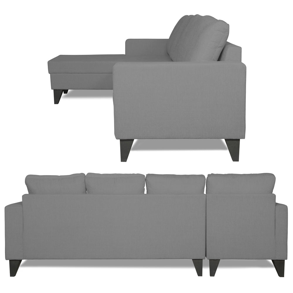 Adorn India Hallton Plain L Shape 6 Seater Sofa Set LHS (Grey) (3 Year Warranty)