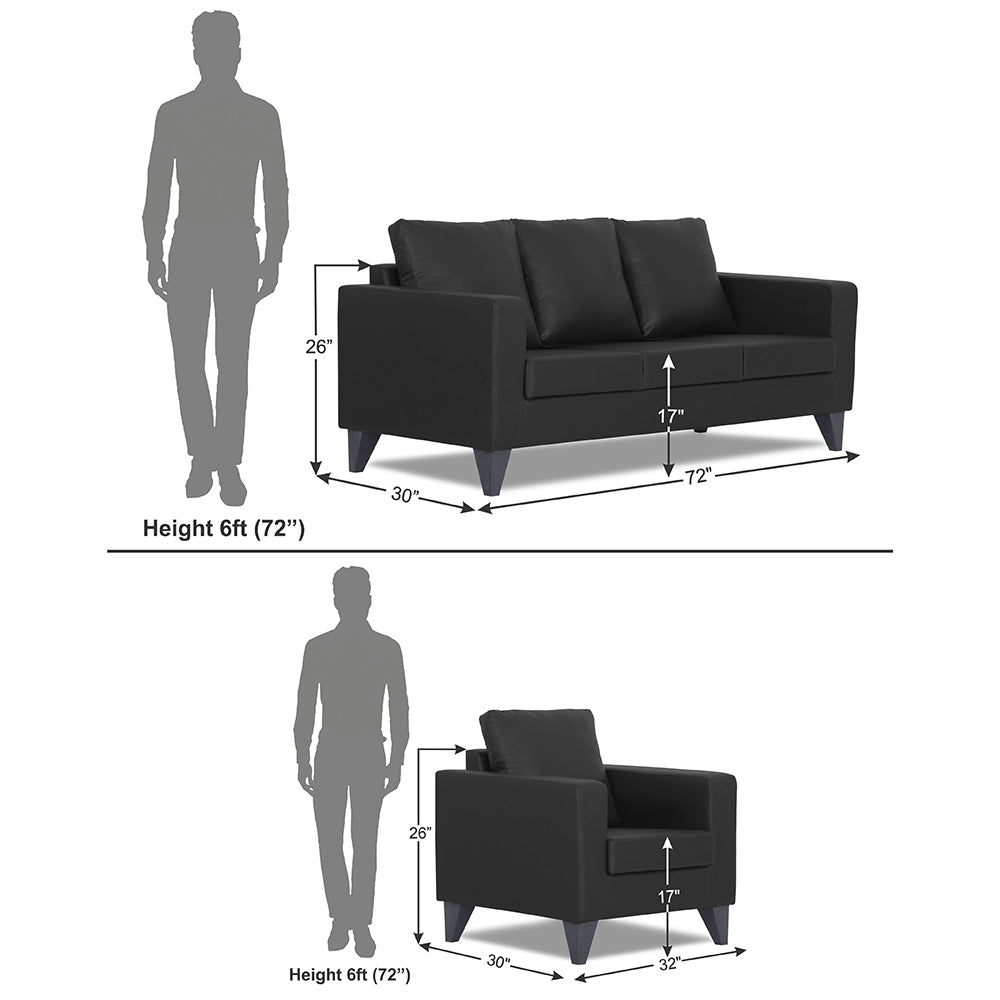 Adorn India Straight line Plus Leatherette 3+1+1 5 Seater Sofa Set (Black) (3 Year Warranty)