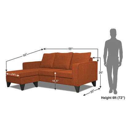 Adorn India Chandler Plain L Shape 4 Seater Sofa Set (Rust) (3 Year Warranty)
