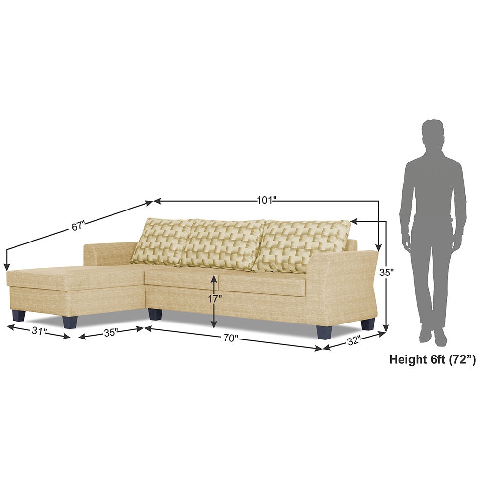 Adorn India Valencia Plus Bricks L Shape 6 Seater Sofa Set (Left Hand Side) (Beige)