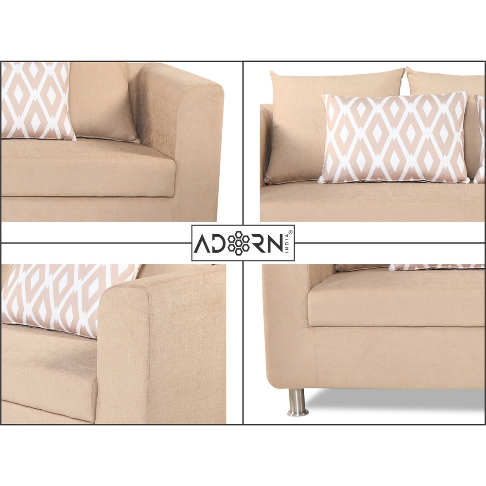 Adorn India Poland 3-1-1 Five Seater Sofa Set (Wood & Fabric, Beige)