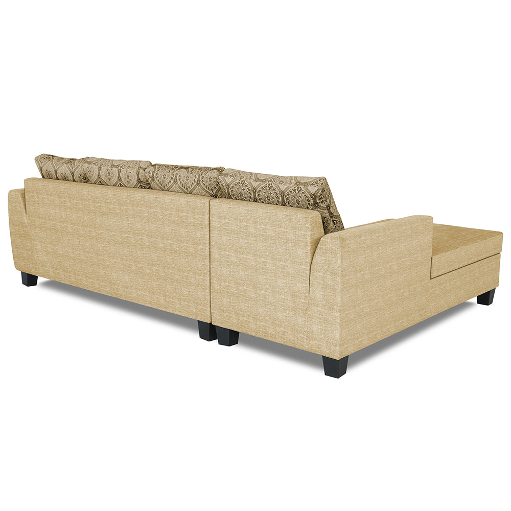 Adorn India Raiden Damask L Shape 6 Seater Sofa Set with Center Table (Left Hand Side) (Beige) (3 Year Warranty)