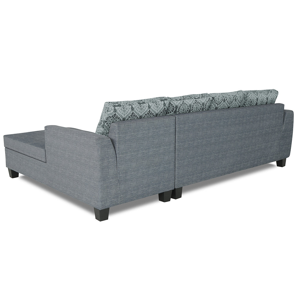 Adorn India Raiden Damask L Shape 6 Seater Sofa Set with Center Table (Right Hand Side) (Grey) (3 Year Warranty)