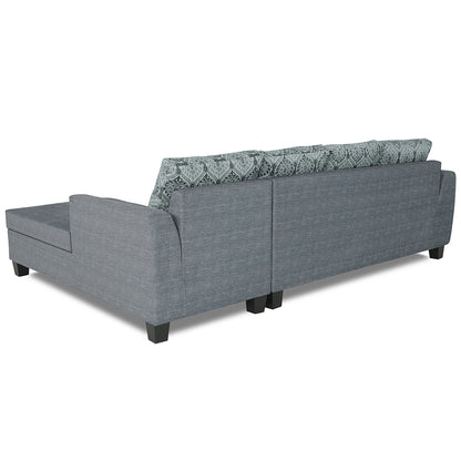 Adorn India Raiden Damask L Shape 6 Seater Sofa Set with Center Table (Right Hand Side) (Grey) (3 Year Warranty)
