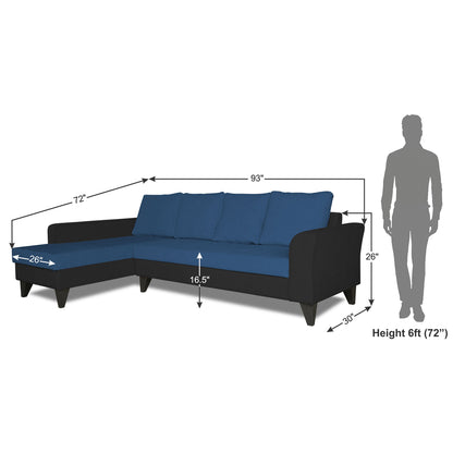 Adorn India Maddox Plain Two Tone L Shape 6 Seater Sofa Set LHS (Blue & Black) (3 Year Warranty)