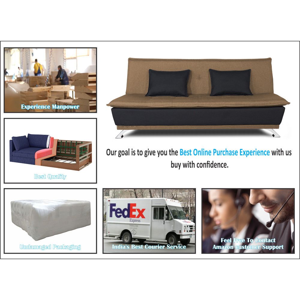 Adorn India Exclusive Two Tone Arden 4 Seater Sofa Cum Bed 4 x 6 (Camel & Black) (3 Year Warranty)