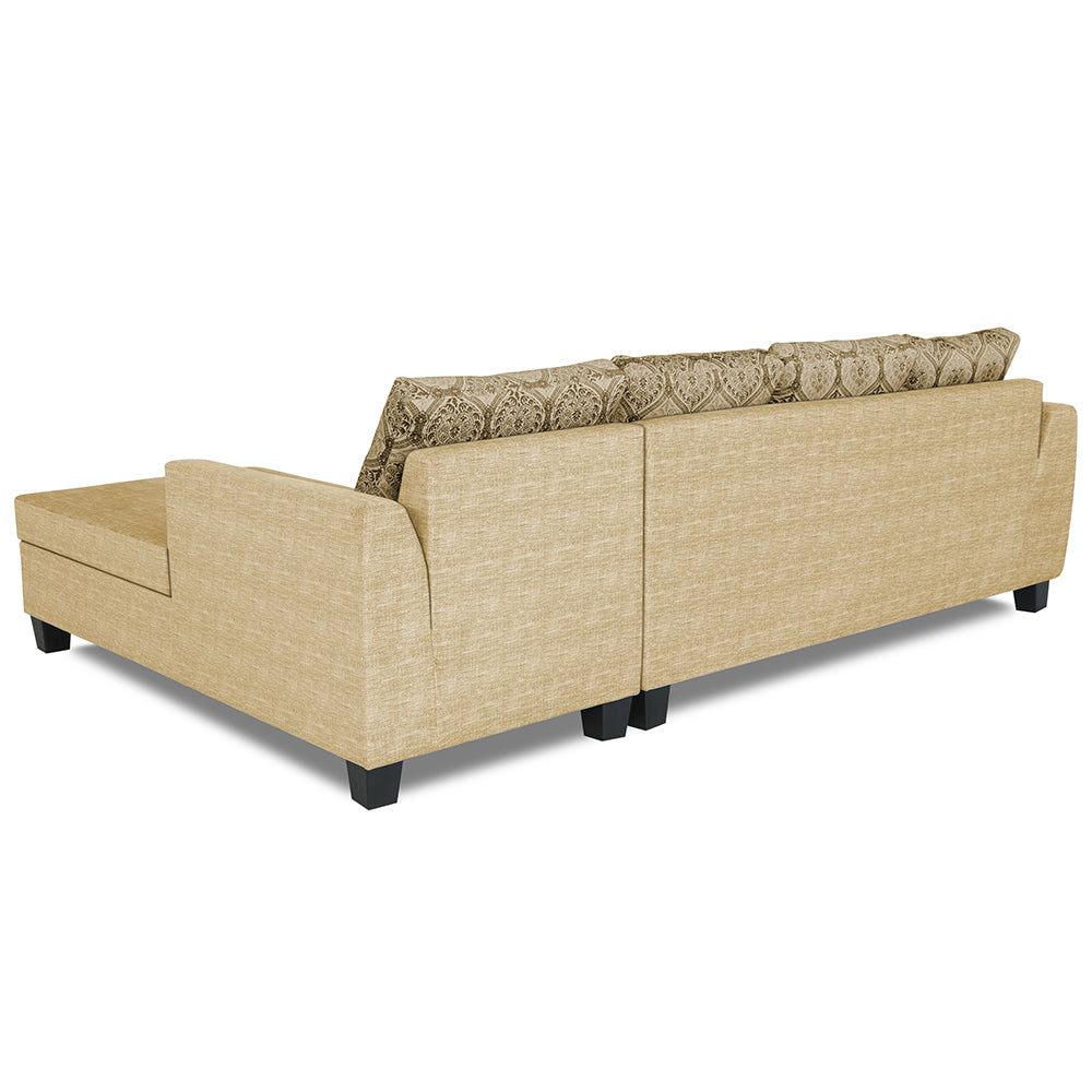 Adorn India Raiden Damask L Shape 6 Seater Sofa Set with Center Table (Right Hand Side) (Beige) (3 Year Warranty)