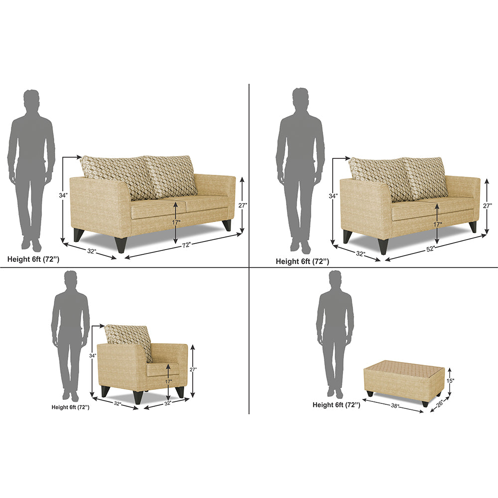 Adorn India Tornado Bricks 3+2+1 6 Seater Sofa Set with Centre Table (Beige)