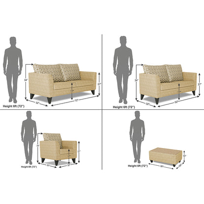 Adorn India Tornado Bricks 3+2+1 6 Seater Sofa Set with Centre Table (Beige)