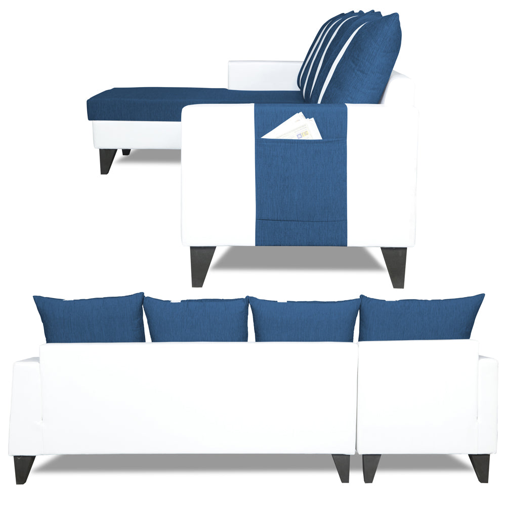 Adorn India Ashley Leatherette Fabric L Shape 6 Seater Sofa Set Stripes (Left Hand Side) (Blue & White) (3 Year Warranty)