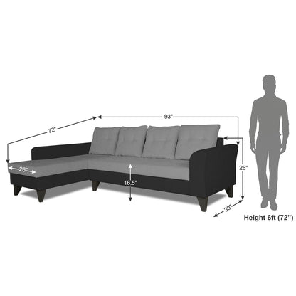 Adorn India Maddox Plain Two Tone L Shape 6 Seater Sofa Set LHS (Grey & Black) (3 Year Warranty)