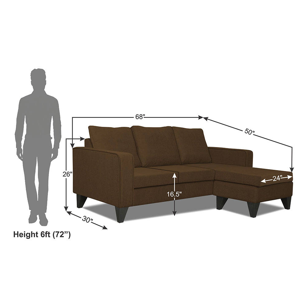 Adorn India Chandler L Shape 4 Seater Sofa Set Plain (Right Hand Side) (Brown)