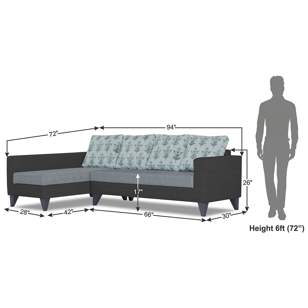Adorn India Beetle Plus Leaf L Shape 6 Seater Sofa Set (Left Hand Side)(Black & Grey) (3 Year Warranty)