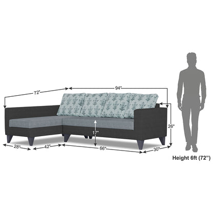 Adorn India Beetle Plus Leaf L Shape 6 Seater Sofa Set (Left Hand Side)(Black & Grey) (3 Year Warranty)