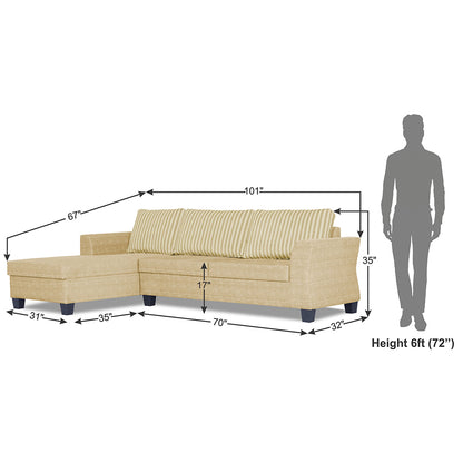 Adorn India Valencia Plus L Shape 6 Seater Sofa Set Stripes (Left Hand Side) (Beige)