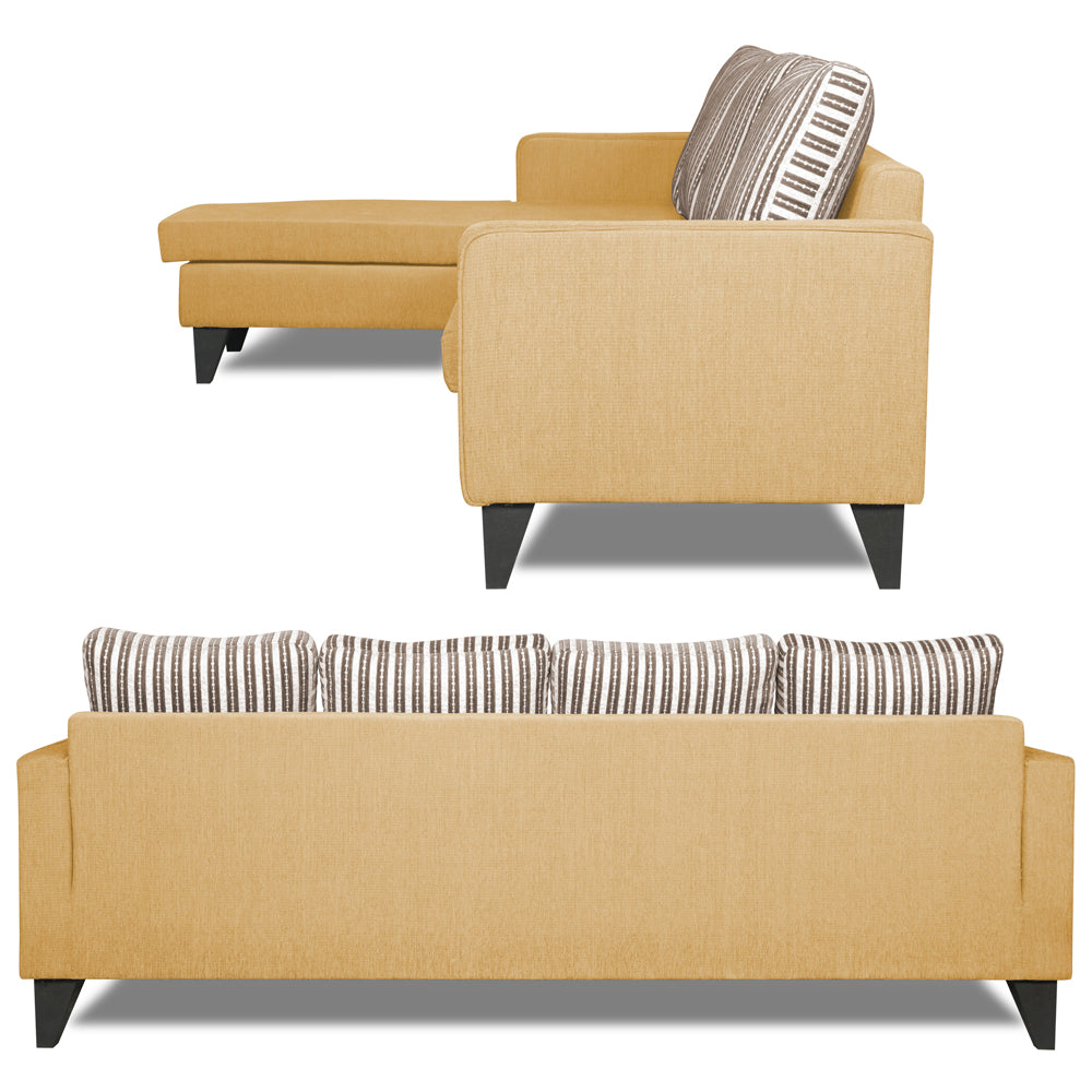 Adorn India Chandler Stripes L Shape 5 Seater Sofa Set LHS (Beige) (3 Year Warranty)