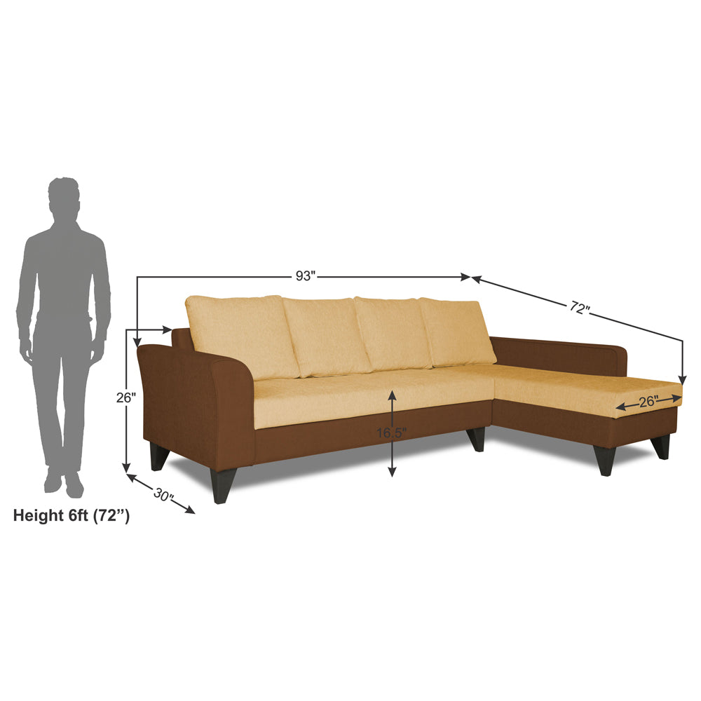 Adorn India Maddox Plain Two Tone L Shape 6 Seater Sofa Set RHS (Brown & Beige) (3 Year Warranty)