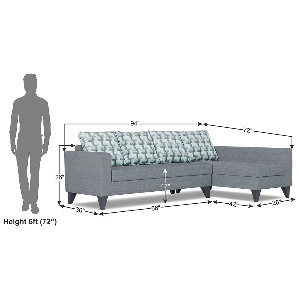 Adorn India Beetle Plus Bricks L Shape 6 Seater Sofa Set (Right Hand Side) (Grey) (3 Year Warranty)