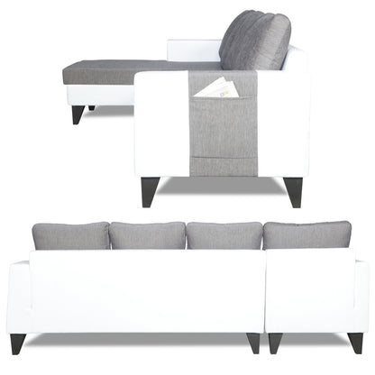 Adorn India Ashley Leatherette Fabric L Shape 6 Seater Sofa Set Plain (Left Hand Side) (Grey & White) (3 Year Warranty)