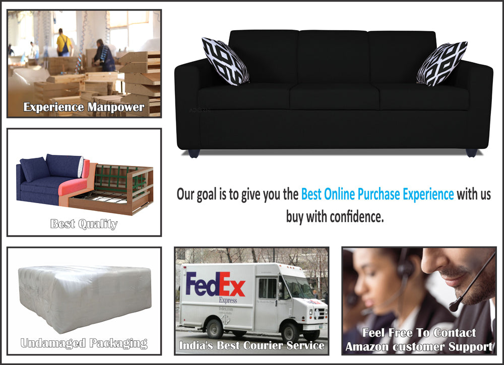 Adorn India Monteno Five Seater 3+2 Sofa Set (Black) (3 Year Warranty)