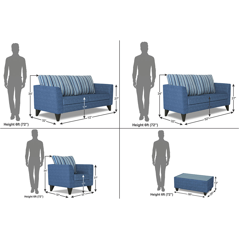 Adorn India Lawson Stripes 3+2+1 6 Seater Sofa Set with Centre Table (Blue)