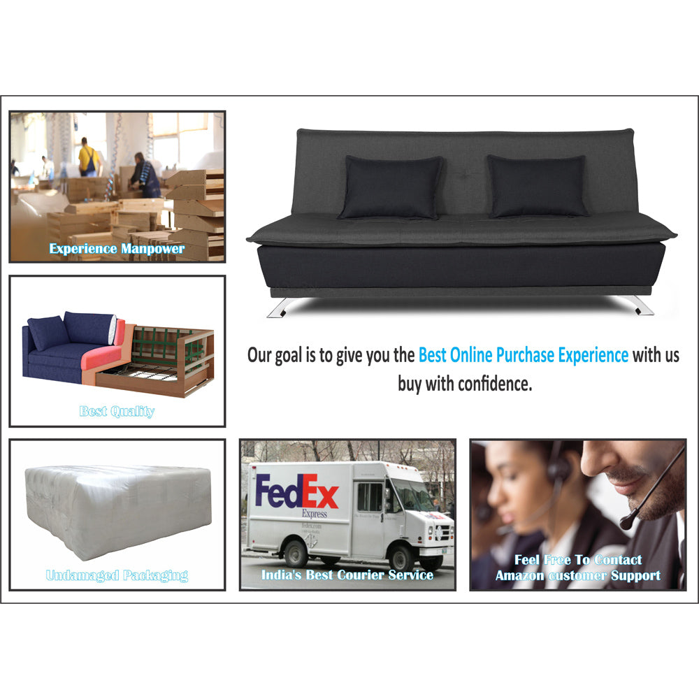 Adorn India Exclusive Two Tone Arden 4 Seater Wood Sofa Cum Bed 4 x 6 (Dark Grey & Black)