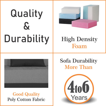 Adorn India Foam Easy Boom 2 Seater Sofa Cum Bed 4 X 6 (Grey & Black) (1 Year Warranty)