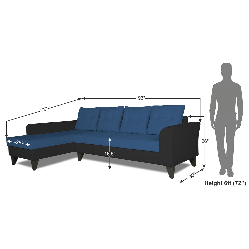 Adorn India Maddox Plain Two Tone L Shape 6 Seater Sofa Set LHS (Blue & Black) (3 Year Warranty)