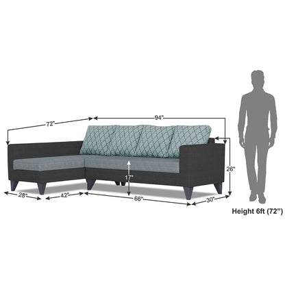 Adorn India Beetle Plus Blossom L Shape 6 Seater Sofa Set (Left Hand Side) (Black & Grey) (3 Year Warranty)