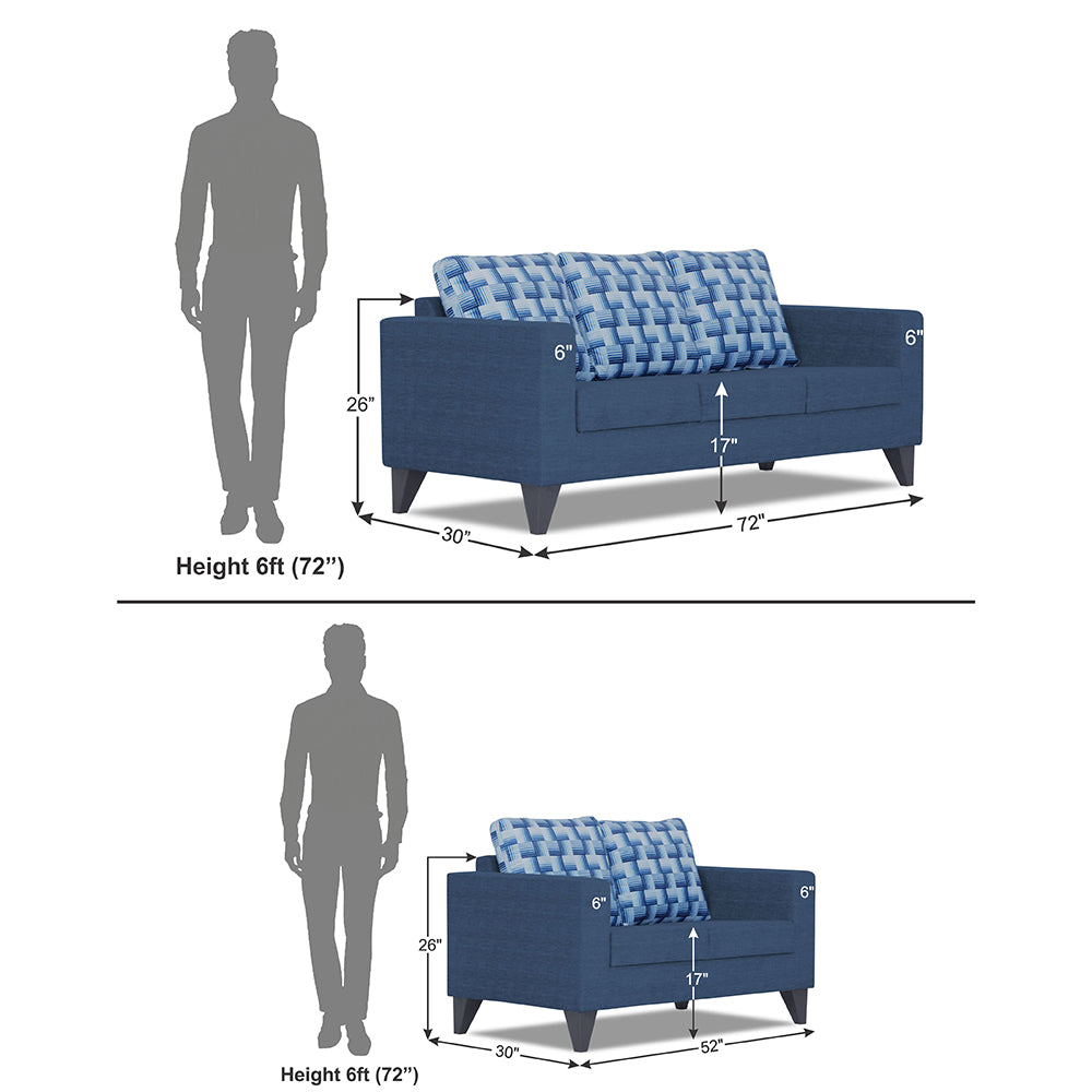Adorn India Straight line Plus Bricks 3+2 5 Seater Sofa Set (Blue) (3 Year Warranty)
