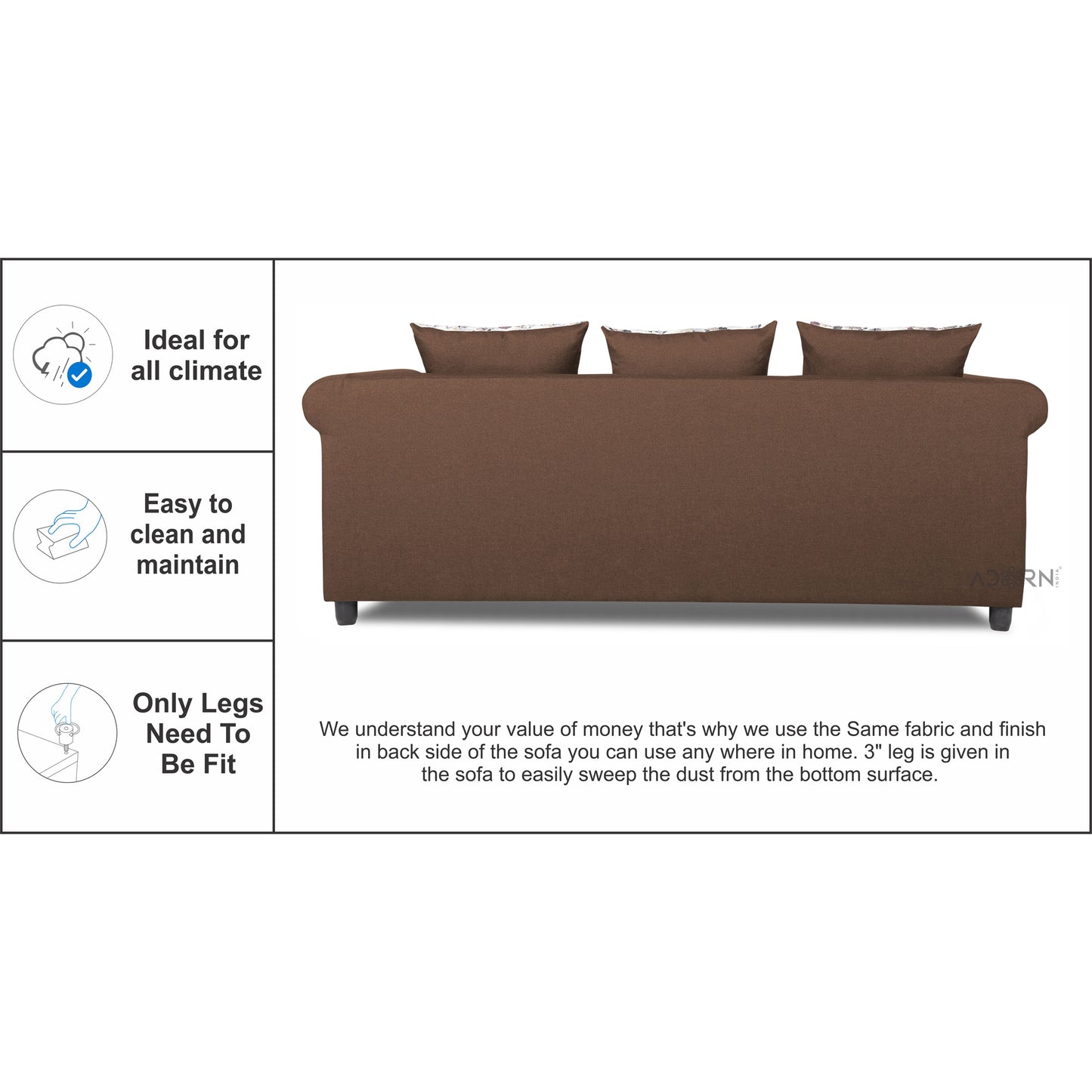 Adorn India Magnum 3-1-1 Sofa Set (Brown)