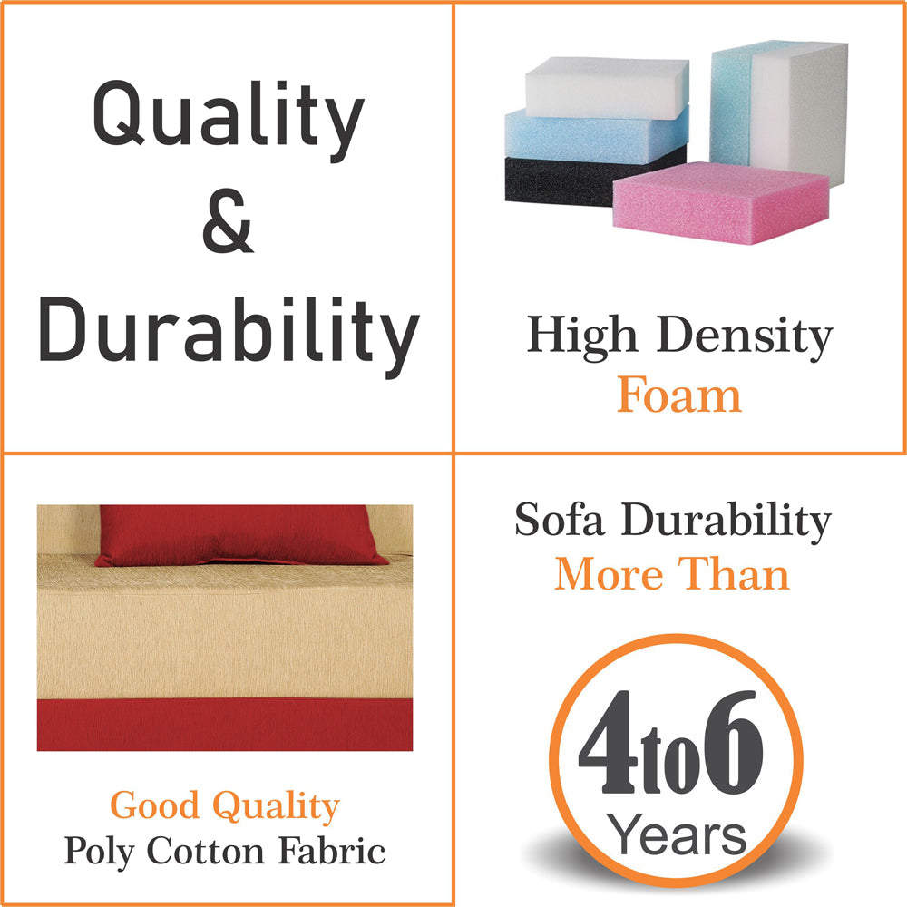 Adorn India Easy Desmond 3 Seater Sofa Cum Bed 5 x 6 (Red & Beige) (1 Year Warranty)