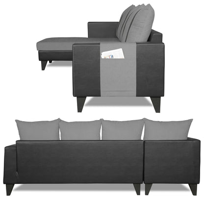 Adorn India Ashley L Shape 6 Seater Sofa Set Leatherette Fabric Stripes (Left Hand Side) (Grey & Black) (3 Year Warranty)