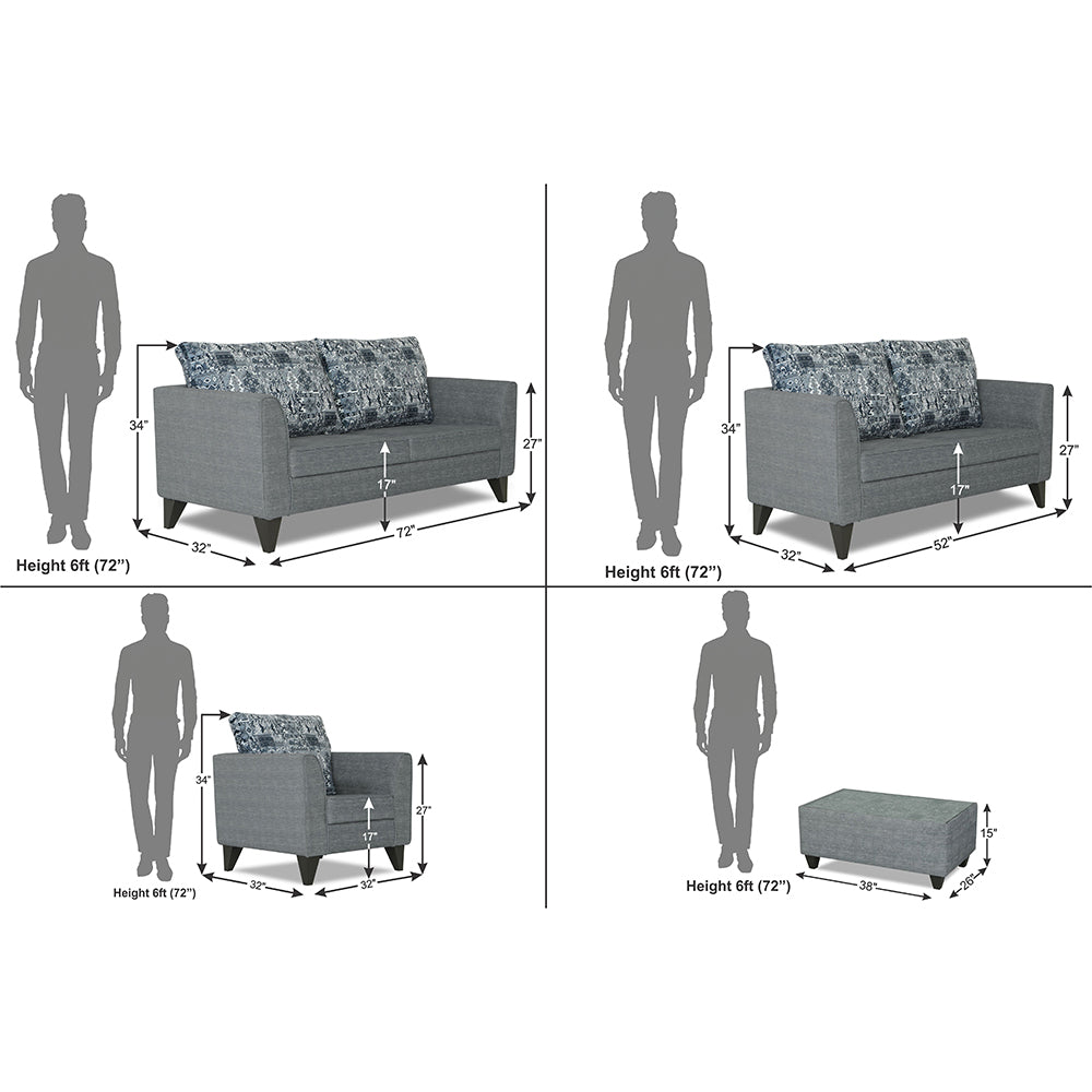Adorn India Sheldon Crafty 3+2+1 6 Seater Sofa Set with Centre Table (Grey)