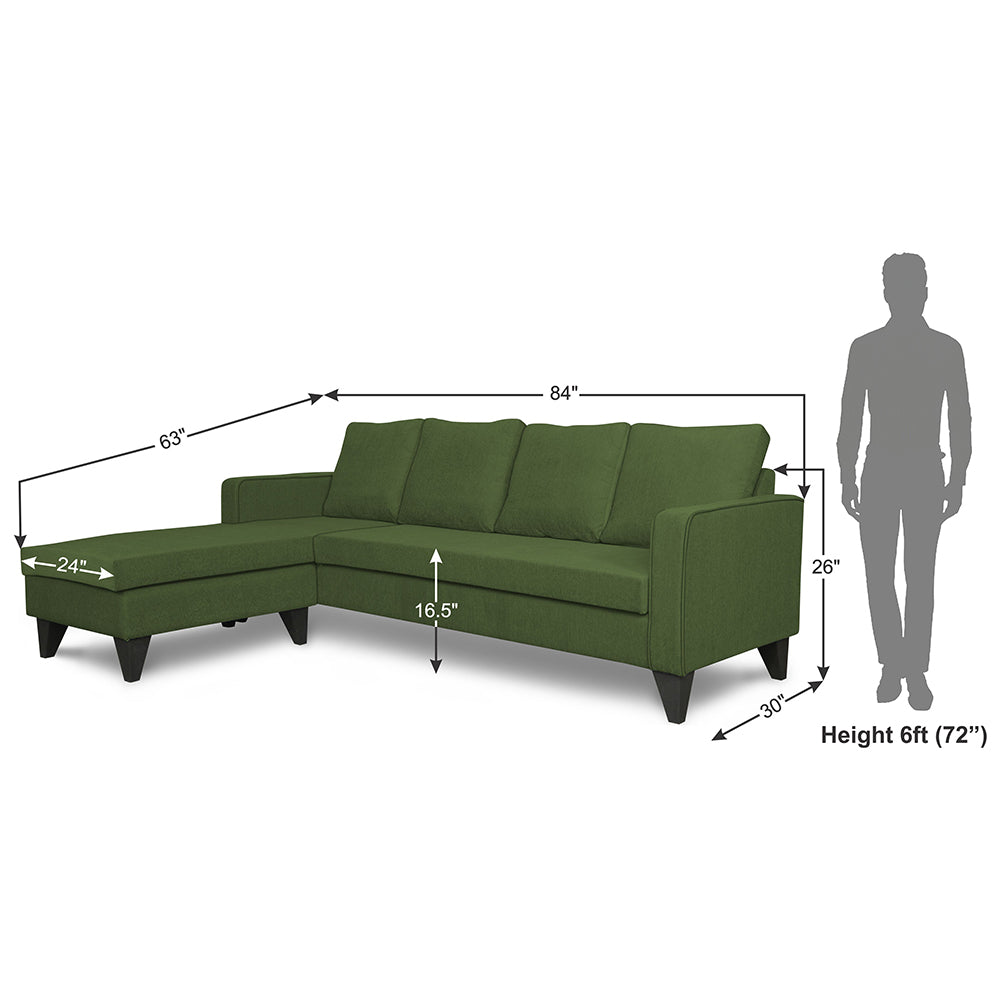 Adorn India Chandler Plain L Shape 5 Seater Sofa Sofa Set Lhs (Green) (3 Year Warranty)