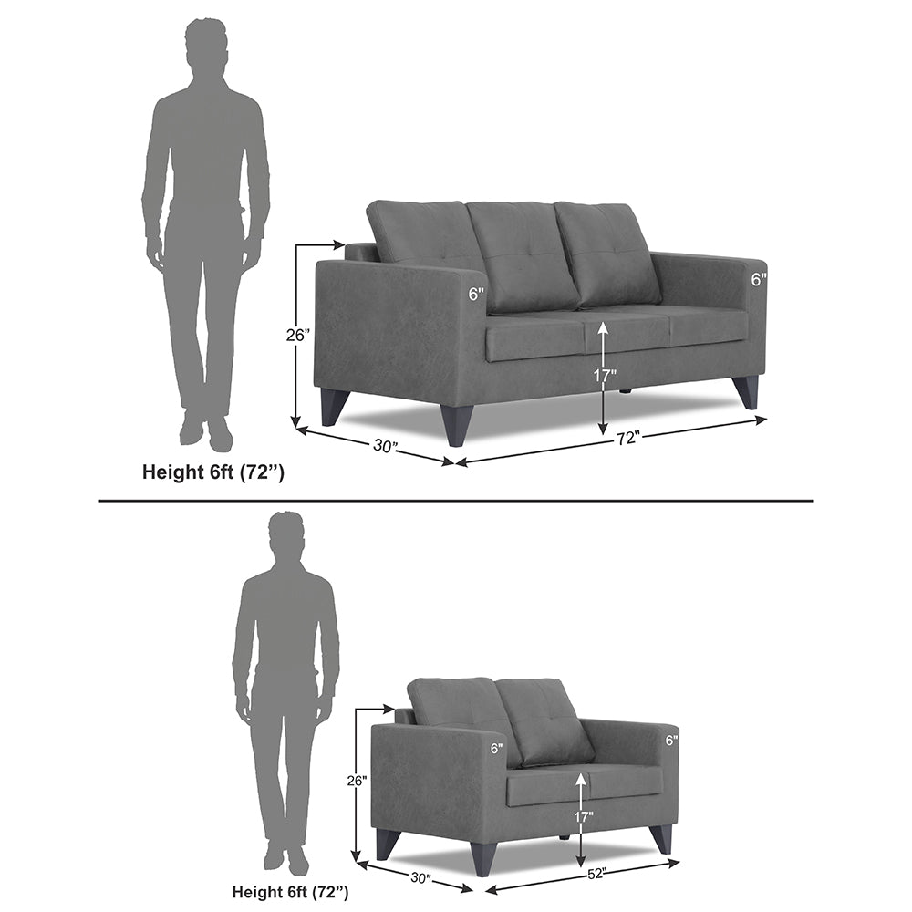Adorn India Straight line Plus Premium Leatherette Suede 3+2 5 Seater Sofa Set (Grey) (3 Year Warranty)