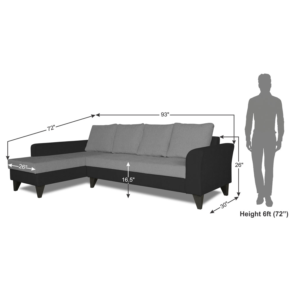 Adorn India Maddox Plain Two Tone L Shape 6 Seater Sofa Set LHS (Grey & Black) (3 Year Warranty)