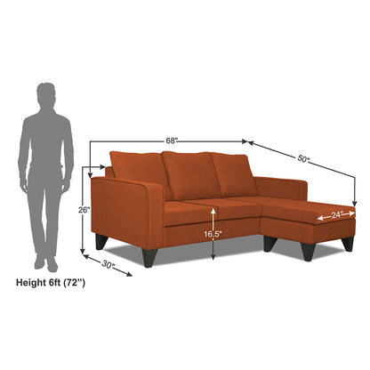 Adorn India Chandler L Shape 4 Seater Sofa Set Plain (Right Hand Side) (Rust)