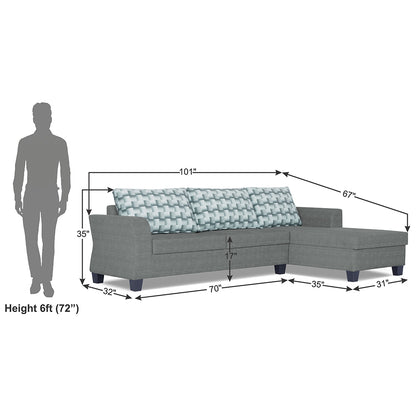 Adorn India Valencia Plus Bricks L Shape 6 Seater Sofa Set (Right Hand Side) (Grey)