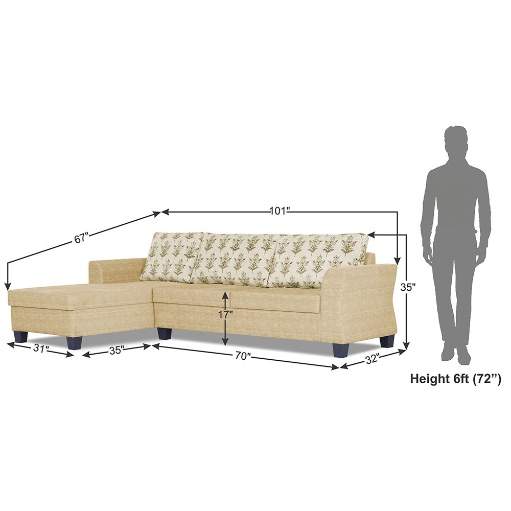Adorn India Valencia Plus L Shape 6 Seater Sofa Set Leaf (Left Hand Side) (Beige)