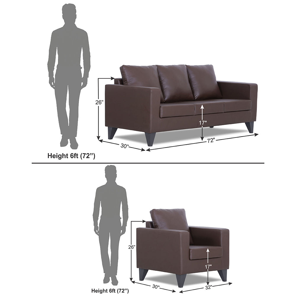 Adorn India Straight line Plus Leatherette 3+1+1 5 Seater Sofa Set (Brown) (3 Year Warranty)