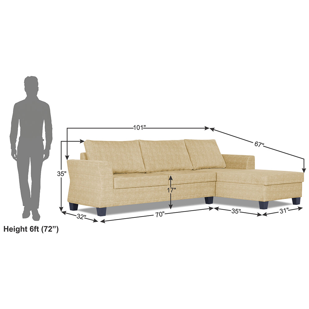 Adorn India Valencia Plus Decent L Shape 6 Seater Sofa Set (Right Hand Side) (Beige)