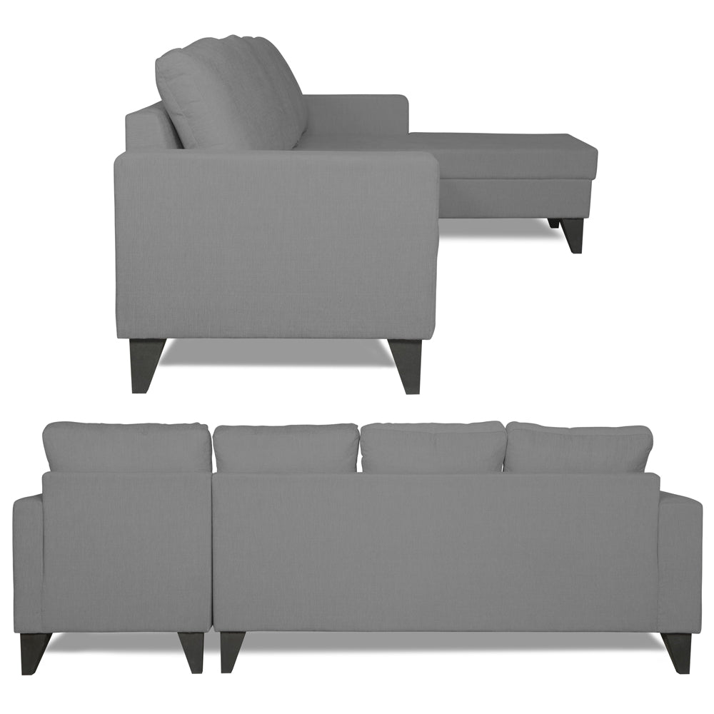 Adorn India Hallton L Shape Decent Sofa Set 7 Seater with Ottoman (Right Side) (Grey) (3 Year Warranty)