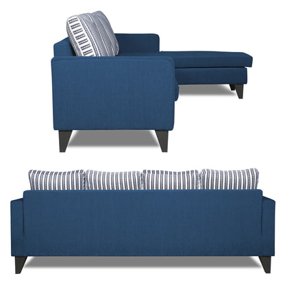 Adorn India Chandler Stripes L Shape 5 Seater Sofa Set RHS (Blue) (3 Year Warranty)