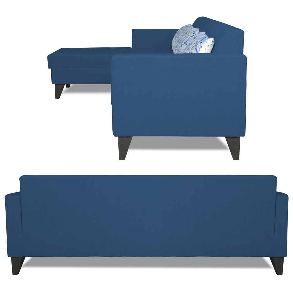 Adorn India Bladen L Shape 5 Seater Sofa Set Floral Print (Left Hand Side) (Blue)