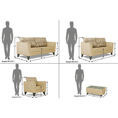 Adorn India Cortina Damask 3+2+1 6 Seater Sofa Set with Centre Table (Beige) Modern