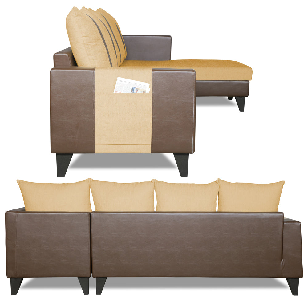 Adorn India Ashley L Shape 6 Seater Sofa Set Leatherette Fabric Stripes (Right Hand Side) (Brown & Beige) (3 Year Warranty)