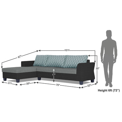 Adorn India Valencia Plus L Shape 6 Seater Sofa Set Blossom (Left Hand Side) (Grey & Black)