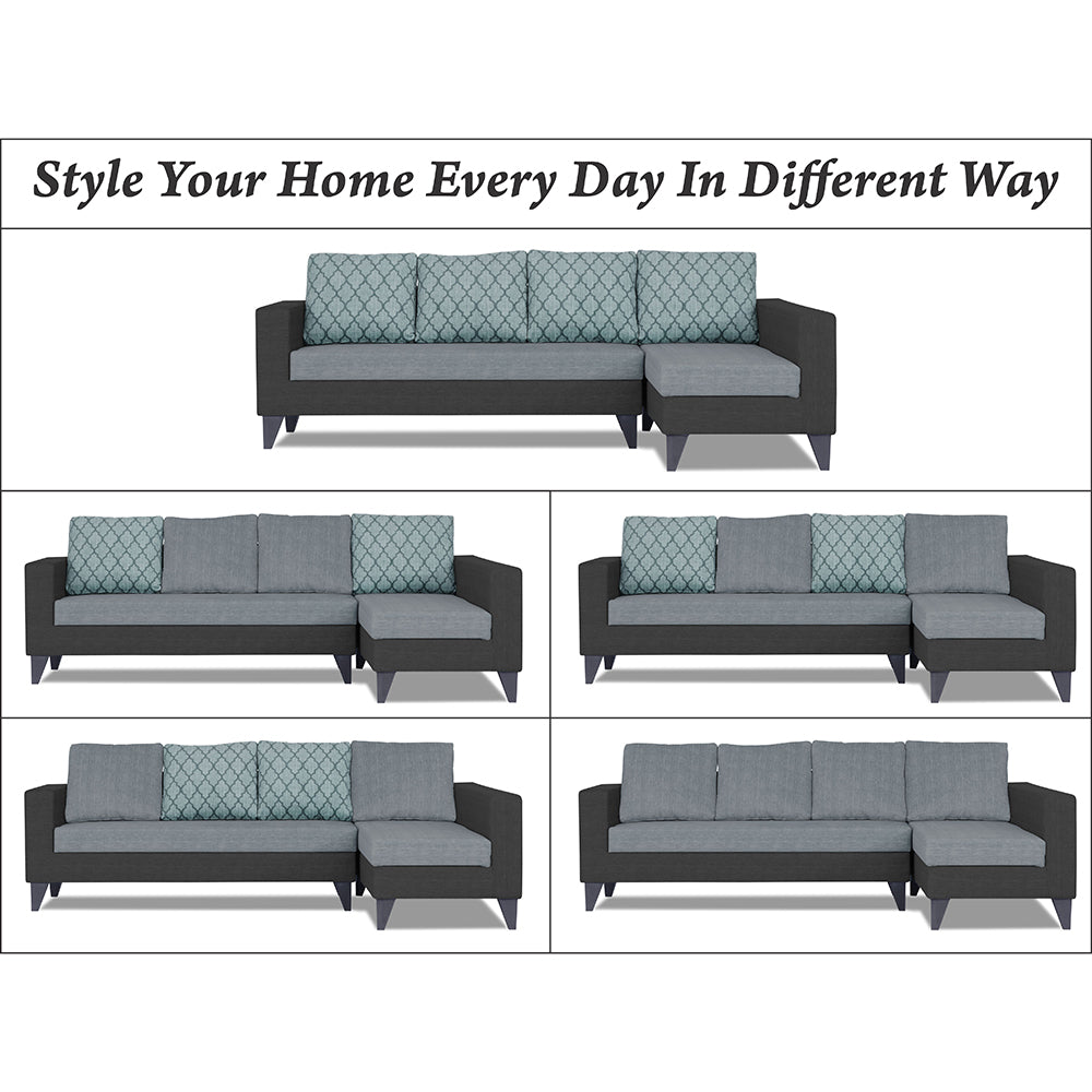 Adorn India Beetle Plus Blossom L Shape 6 Seater Sofa Set (Right Hand Side)(Black & Grey) (3 Year Warranty)